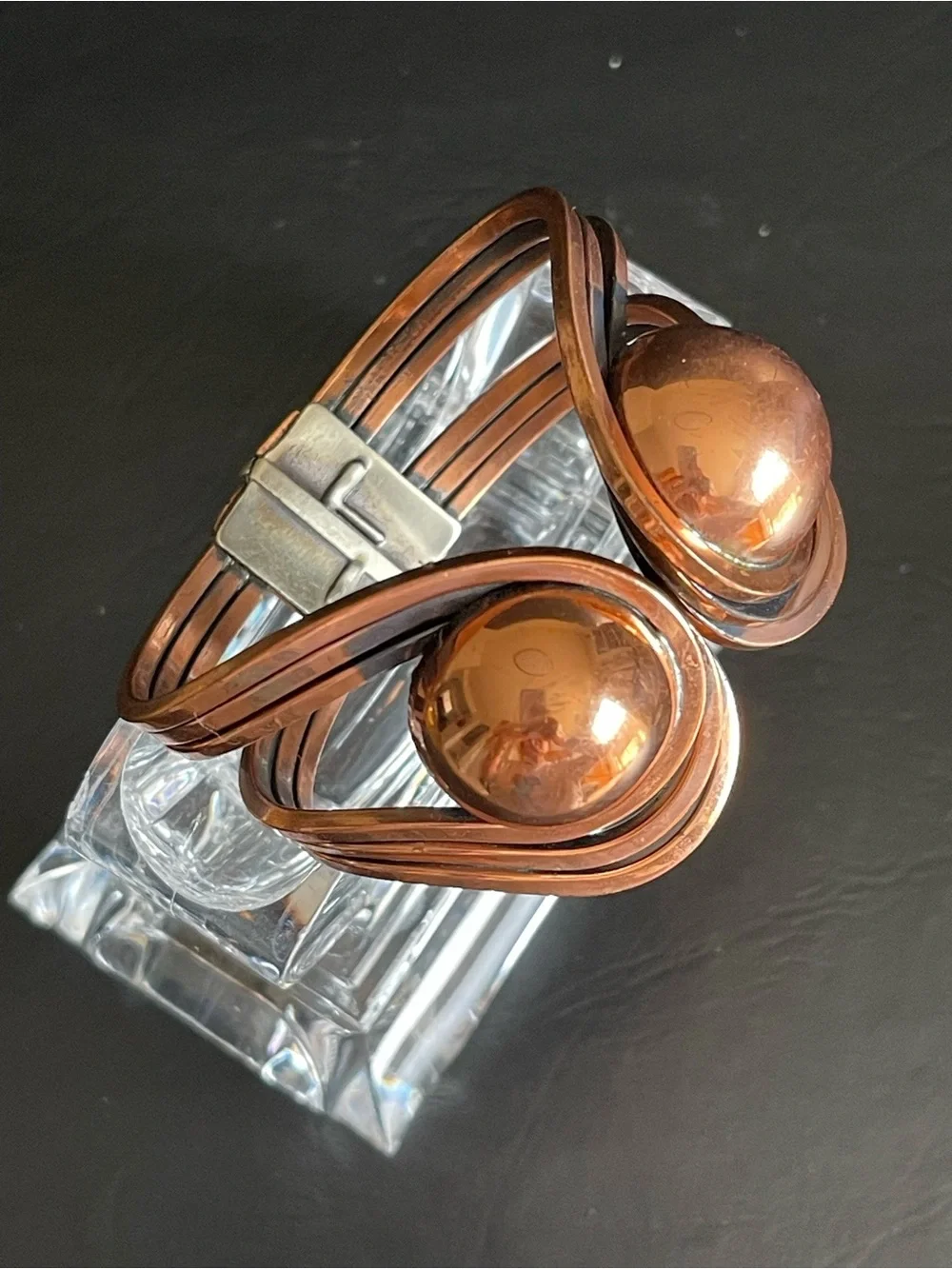 Vintage unsigned RAME Modernist copper clamper cuff bracelet.